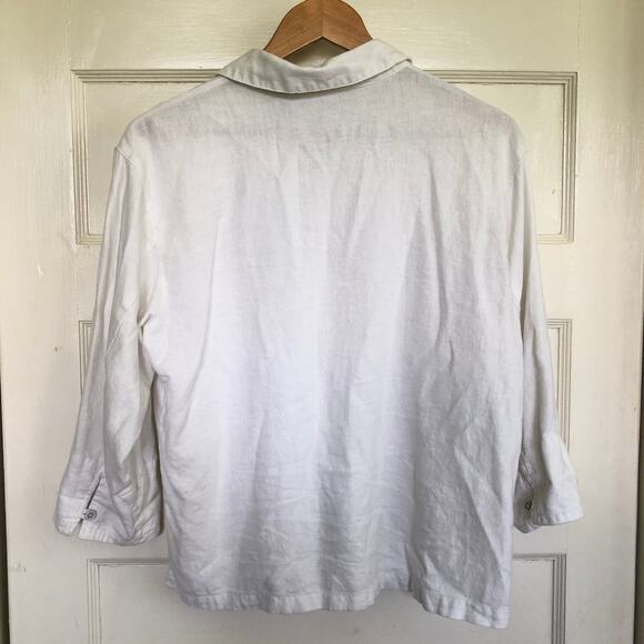 Vintage  90s White Stag Linen‑Rayon Button Front Shirt White M Beach Cottage - Picture 3 of 7
